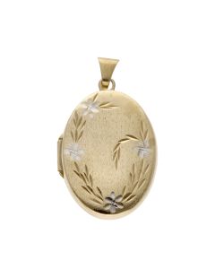 Pre-Owned 9ct Yellow & White Gold Patterned Oval Locket Pendant