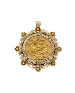 Pre-Owned 1901 Full Sovereign Coin In 9ct Gold Pendant Mount