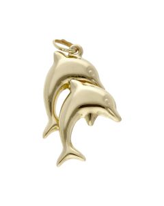 Pre-Owned 9ct Yellow Gold Hollow Double Dolphin Charm Pendant