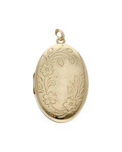 Pre-Owned 9ct Yellow Gold Floral Patterned Oval Locket Pendant