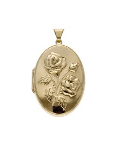 Pre-Owned 9ct Yellow Gold Rose Patterned Oval Locket Pendant