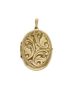 Pre-Owned 9ct Yellow Gold Patterned Oval Locket Pendant