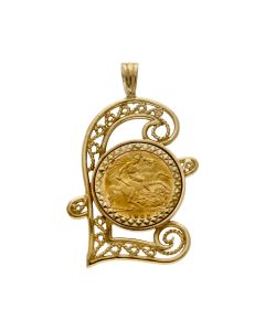 Pre-Owned 1982 Half Sovereign Coin In 9ct £ Sign Pendant Mount