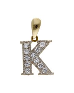 Pre-Owned 9ct Yellow Gold Cubic Zirconia Initial K Pendant