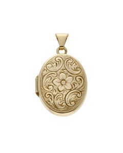 Pre-Owned 9ct Yellow Gold Patterned Oval Locket Pendant