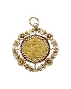 Pre-Owned 1906 Half Sovereign Coin In 9ct Gold Pendant Mount