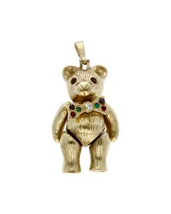 Pre-Owned 9ct Yellow Gold Gemstone Set Teddy Bear Pendant