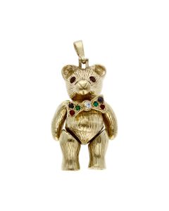 Pre-Owned 9ct Yellow Gold Gemstone Set Teddy Bear Pendant