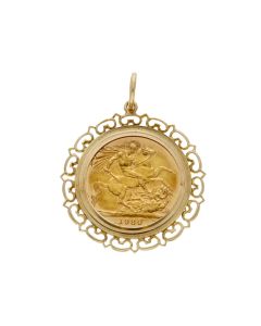 Pre-Owned 1980 Full Sovereign Coin In 9ct Gold Pendant Mount