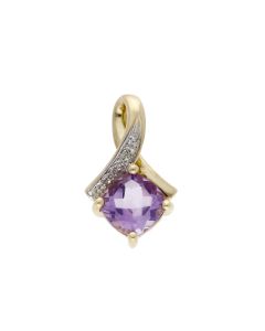 Pre-Owned 9ct Yellow Gold Amethyst & Diamond Set Pendant