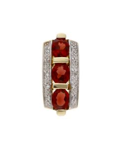 Pre-Owned 9ct Yellow Gold Garnet & Diamond Trilogy Bar Pendant