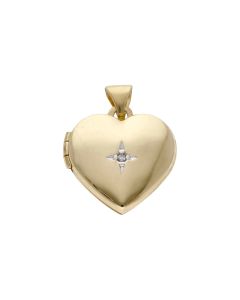 Pre-Owned 9ct Yellow Gold Diamond Set Heart Locket Pendant