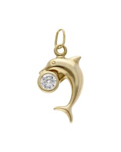 Pre-Owned 9ct Yellow Gold Cubic Zirconia Dolphin Charm Pendant