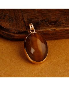 Pre-Owned Vintage 1982 9ct Gold Tigers Eye Cabochon Pendant