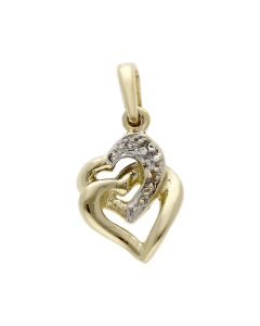 Pre-Owned 9ct Yellow Gold Diamond Set Double Heart Pendant