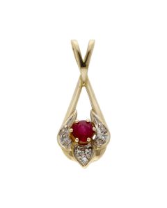 Pre-Owned 9ct Yellow Gold Ruby & Diamond Pendant