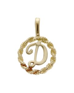 Pre-Owned 9ct Yellow Gold Rope Style Initial D Pendant