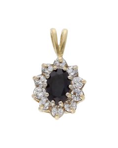 Pre-Owned 9ct Gold Sapphire & Cubic Zirconia Cluster Pendant