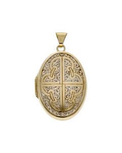 Pre-Owned 9ct Gold Celtic Patterned Oval Locket Pendant
