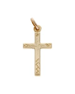 Pre-Owned 9ct Yellow Gold Patterned Cross Pendant
