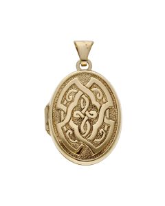 Pre-Owned 9ct Yellow Gold Celtic Patterned Oval Locket Pendant
