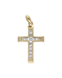 Pre-Owned 9ct Yellow Gold Cubic Zirconia Set Cross Pendant