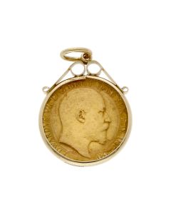 Pre-Owned 1909 Half Sovereign Coin In 9ct Gold Pendant Mount