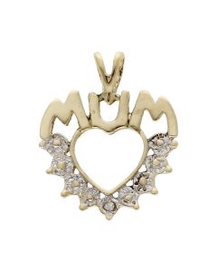 Pre-Owned 9ct Yellow Gold Diamond Set Mum Heart Pendant