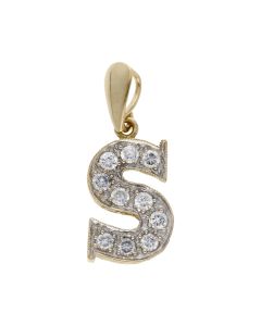 Pre-Owned 9ct Yellow Gold Cubic Zirconia Initial S Pendant