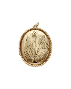 Pre-Owned Vintage 1979 9ct Gold Oval Floral Locket Pendant