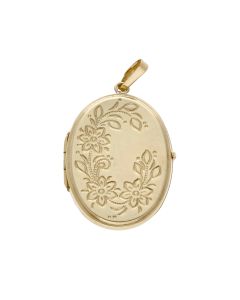 Pre-Owned 9ct Yellow Gold Floral Oval Locket Pendant