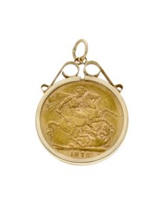 Pre-Owned 1878 Full Sovereign Coin In 9ct Gold Pendant Mount
