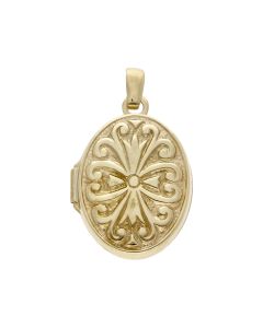Pre-Owned 9ct Yellow Gold Patterned Oval Locket Pendant