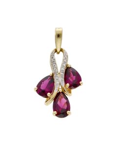 Pre-Owned 9ct Yellow Gold Rhodolite Garnet & Diamond Pendant