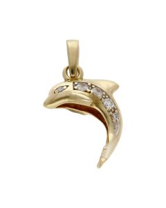Pre-Owned 9ct Yellow Gold Cubic Zirconia Dolphin Pendant