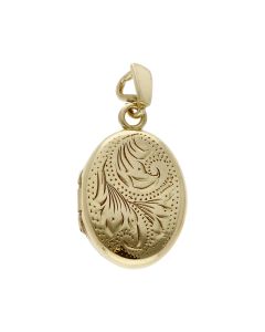 Pre-Owned 9ct Yellow Gold Patterned Small Oval Locket Pendant