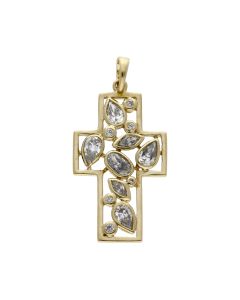 Pre-Owned 14ct Yellow Gold Cubic Zirconia Cross Pendant