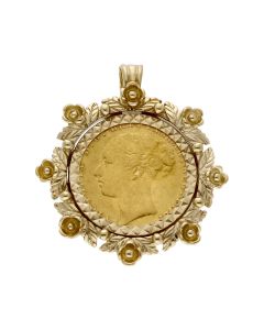 Pre-Owned 1885 Full Sovereign Coin In 9ct Gold Pendant Mount