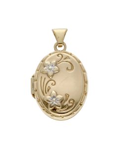 Pre-Owned 9ct Yellow & White Gold Floral Oval Locket Pendant