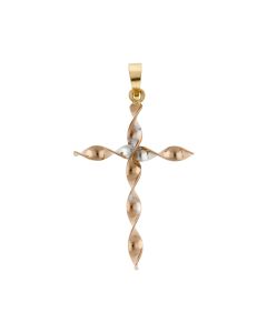 Pre-Owned 9ct Yellow Rose & White Gold Twist Cross Pendant