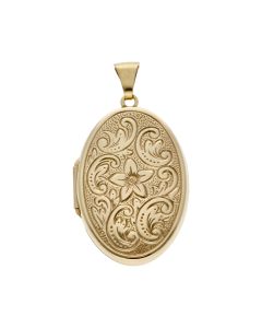 Pre-Owned 9ct Yellow Gold Patterned Oval Locket Pendant
