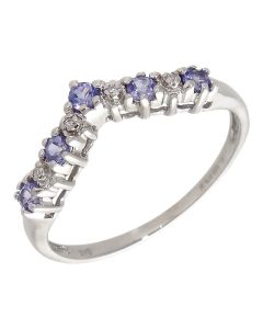 Pre-Owned 9ct White Gold Tanzanite & Diamond Wishbone Ring