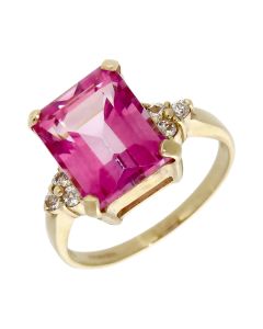 Pre-Owned 9ct Gold Pink Topaz & Cubic Zirconia Dress Ring