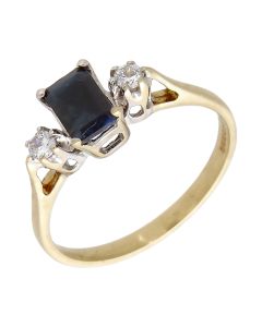 Pre-Owned 9ct Gold Sapphire & Cubic Zirconia Trilogy Ring