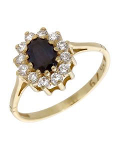 Pre-Owned 9ct Gold Sapphire & Cubic Zirconia Cluster Ring