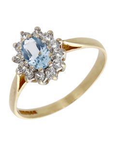 Pre-Owned 9ct Gold Blue Topaz & Cubic Zirconia Cluster Ring