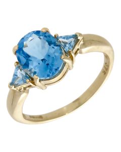 Pre-Owned 9ct Yellow Gold Blue Topaz Dress Ring