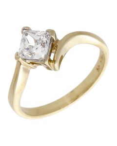 Pre-Owned 9ct Yellow Gold Cubic Zirconia Solitaire Twist Ring