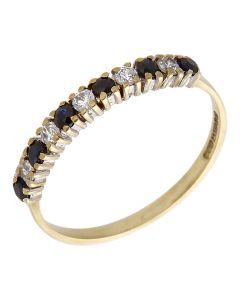 Pre-Owned 9ct Gold Sapphire & Cubic Zirconia Half Eternity Ring