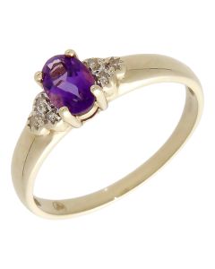Pre-Owned 9ct Yellow Gold Amethyst & Diamond Dress Ring